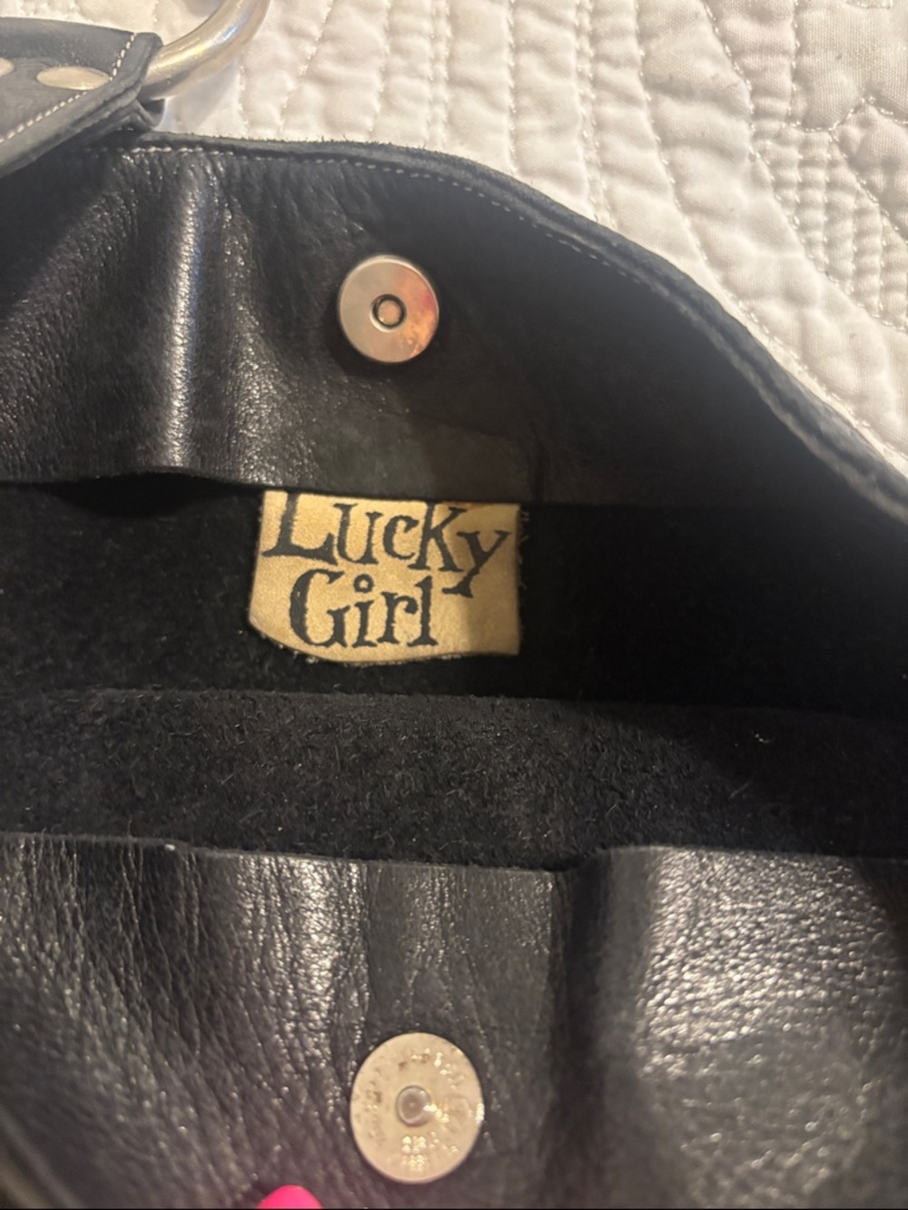 Lucky girl Black Leather Women’s  Bag Mermaid Patch handmade one of a kind - Picture 2 of 6